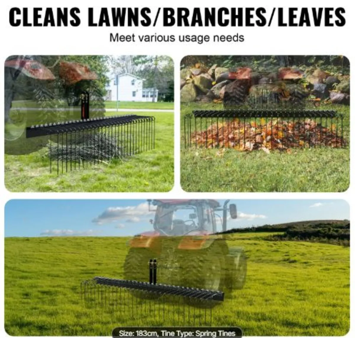 Tow Behind Landscape Rake 72"/183 cm Lawn Dethatch - Image 4