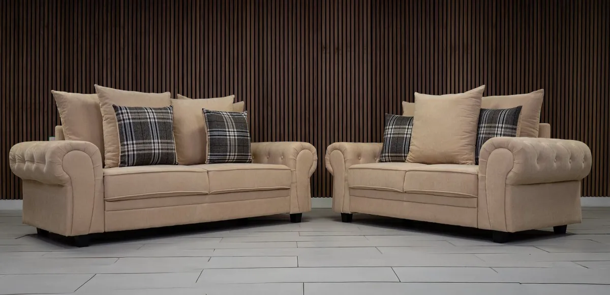 Verona Beige Scatter Cushions Sofa + Footstool - Image 2