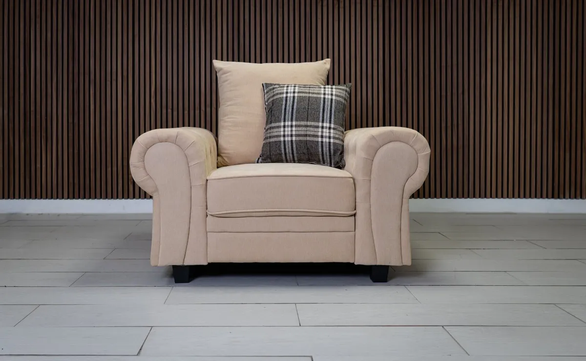 Verona Beige Scatter Cushions Sofa + Footstool - Image 3