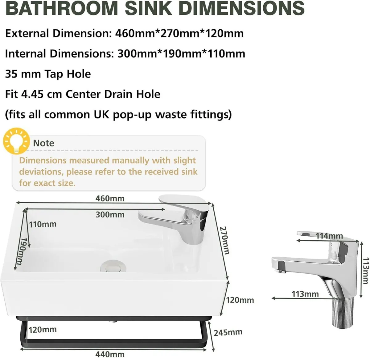 Wall Hung Bathroom Basin Ceramic Wash Modern - Image 4