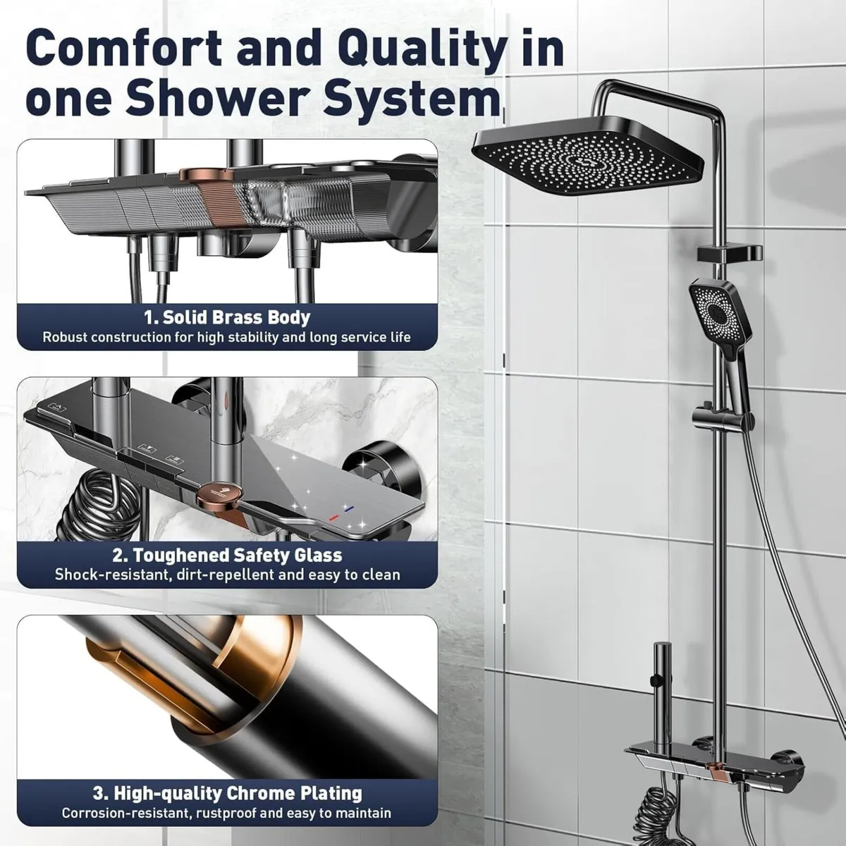 Mixer Shower Set with 12.4" Rainfall Head Piano - Image 4