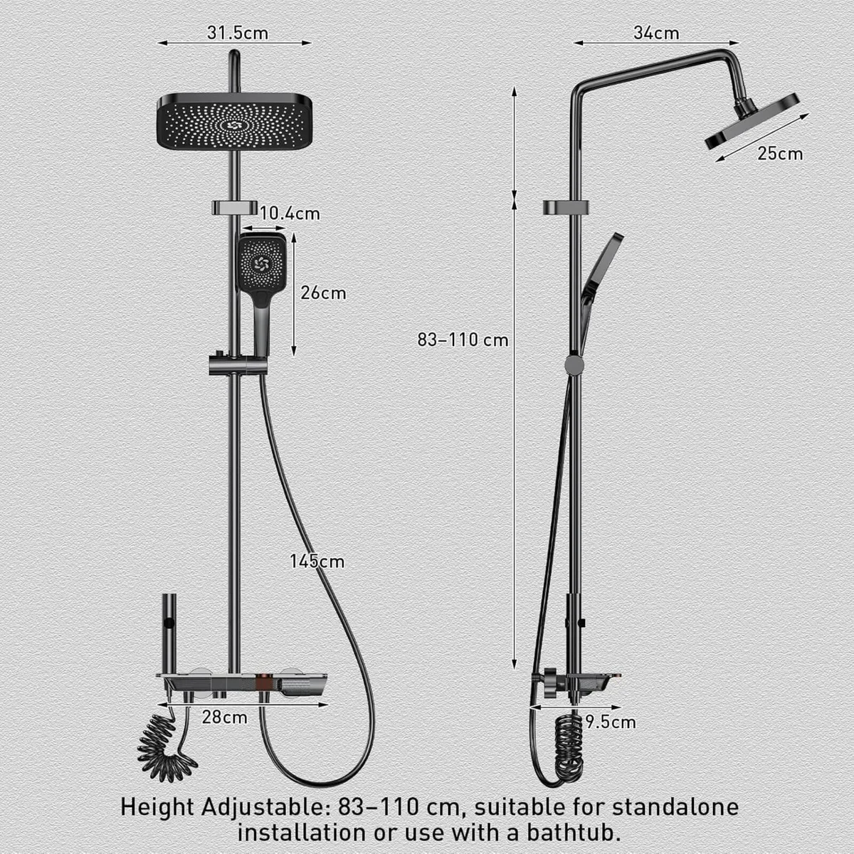 Mixer Shower Set with 12.4" Rainfall Head Piano - Image 2