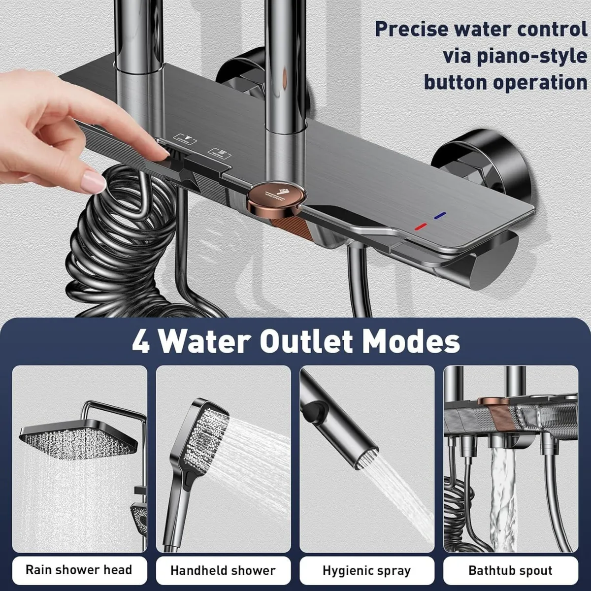Mixer Shower Set with 12.4" Rainfall Head Piano - Image 3