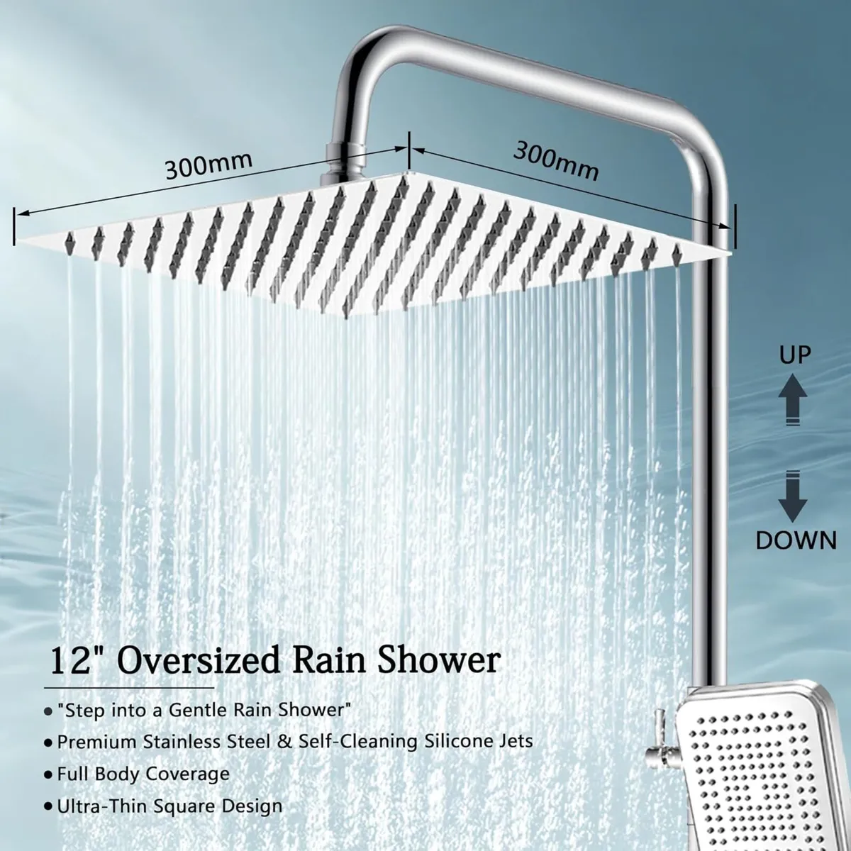 Thermostatic Bar Shower Mixer Set 12" Rainfall - Image 3