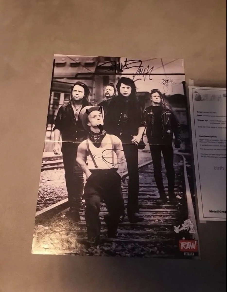 Metallica Magazine Poster Signed By Full Band Rare - Image 1