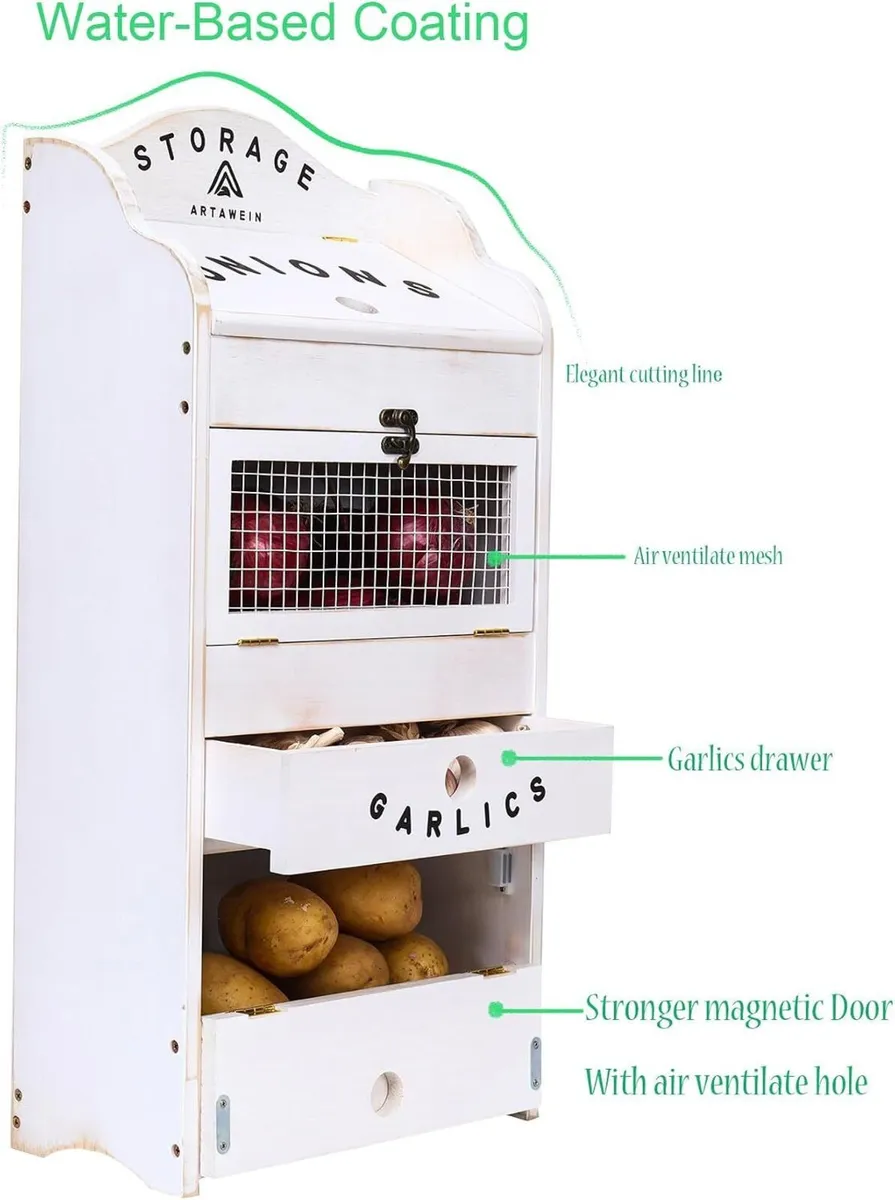 Pine Wood Veggie Bin for Potato Onion - Image 4