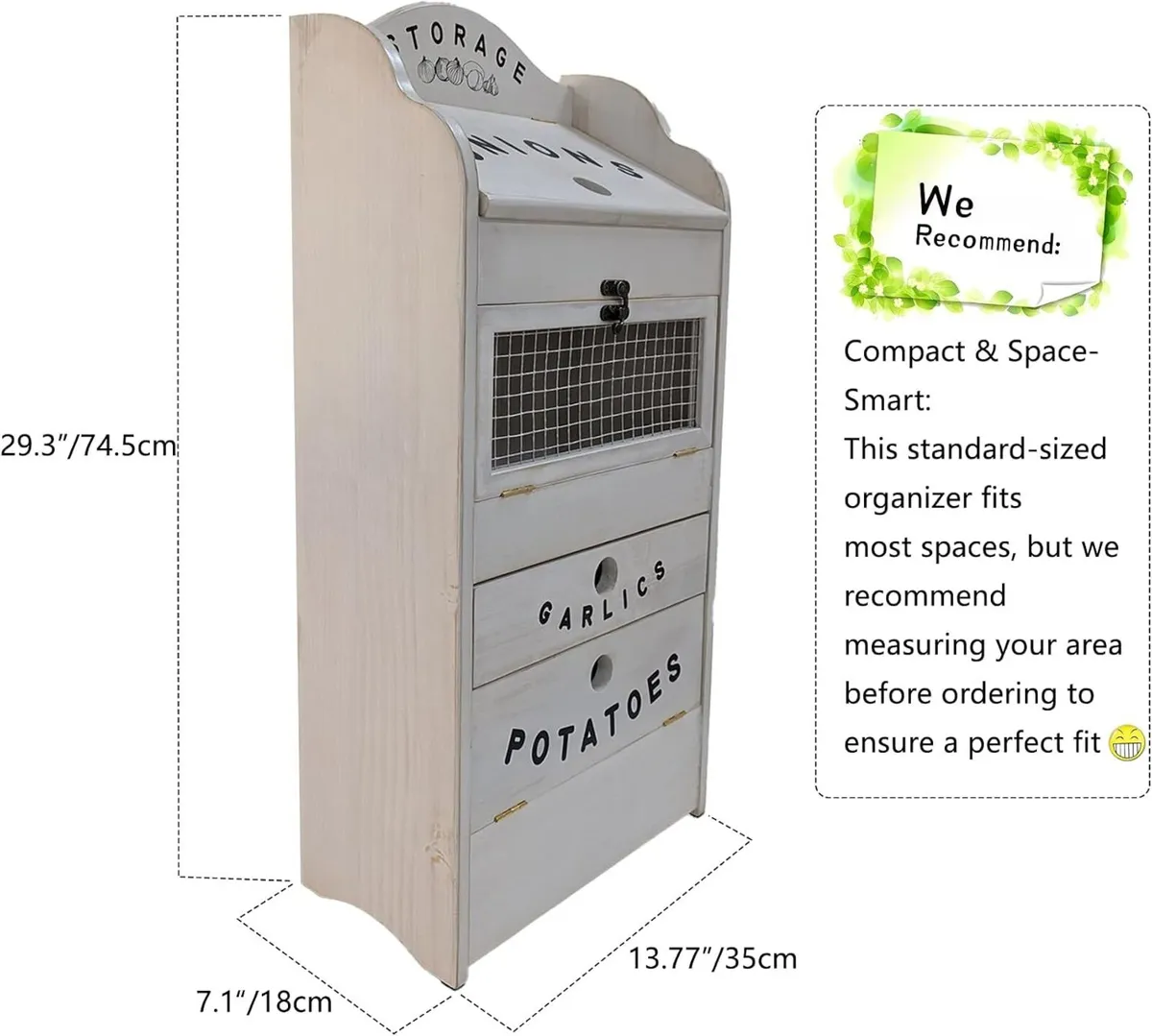 Pine Wood Veggie Bin for Potato Onion - Image 3