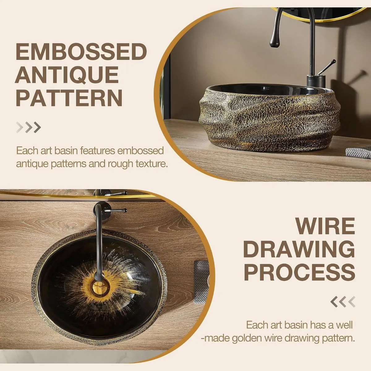 Oval Bathroom Vessel Sink Antique Pattern Design - Image 3