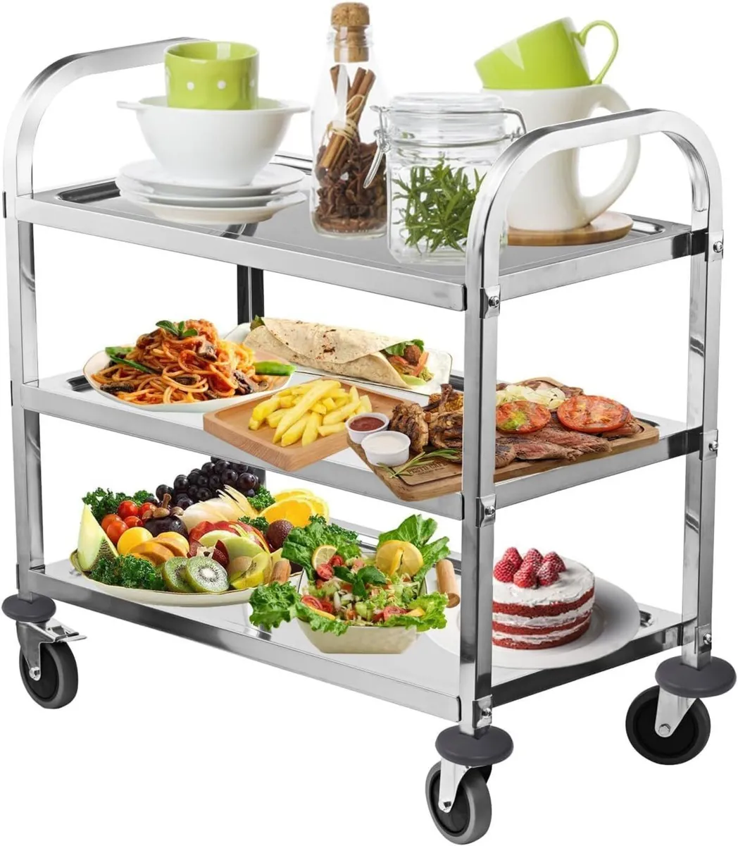 3 Tier Stainless Steel Large Serving Catering Cart - Image 1
