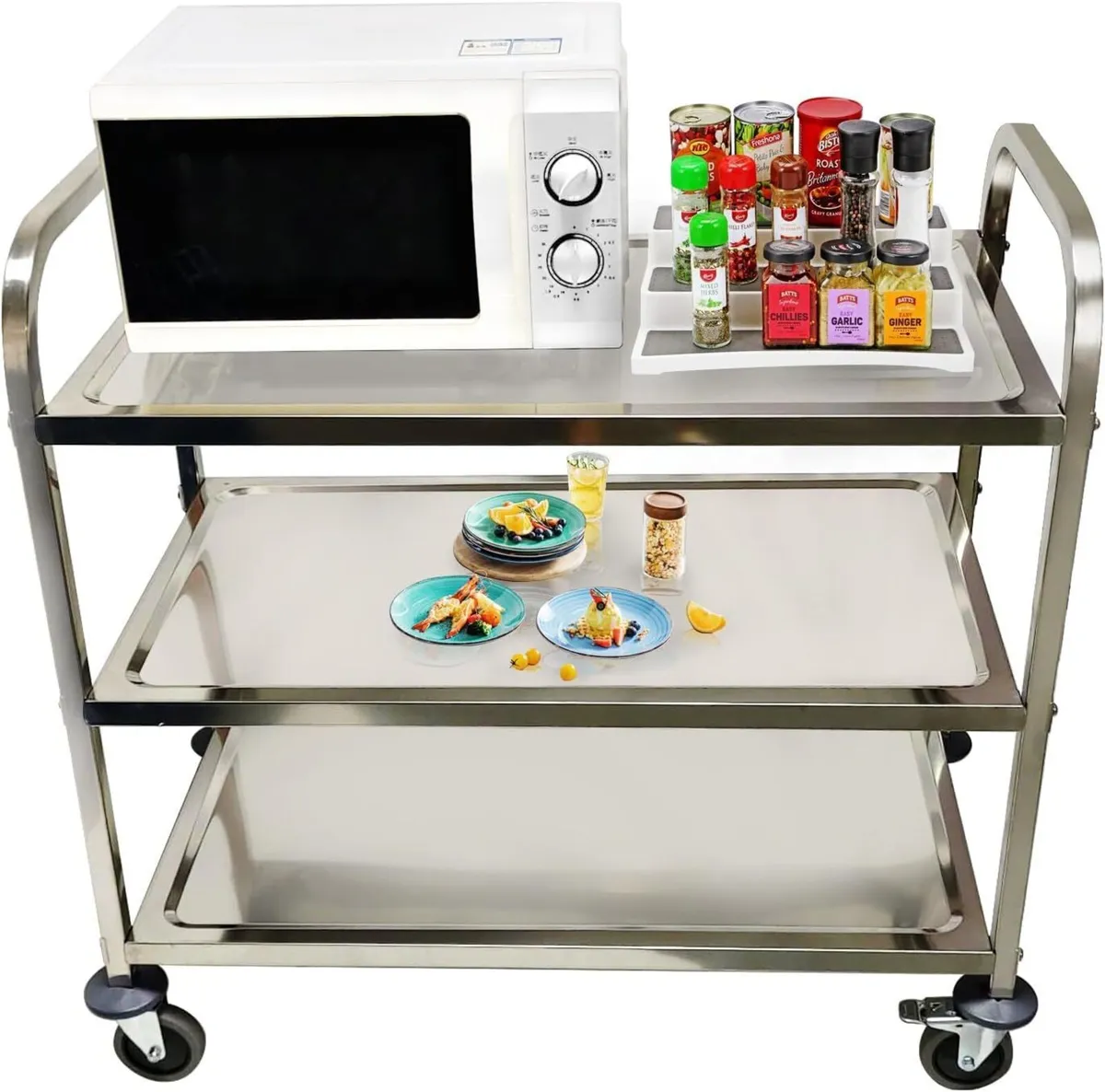 3 Tier Stainless Steel Large Serving Catering Cart - Image 2