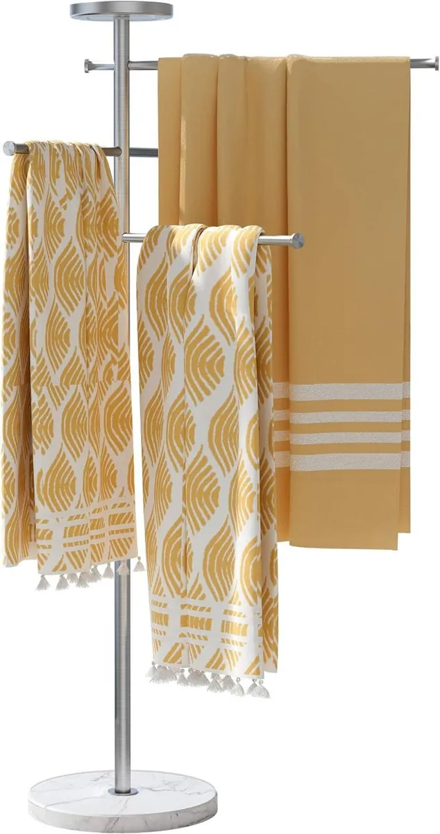 Natural Marble Free Standing Towel Rail 150CM Tall - Image 1