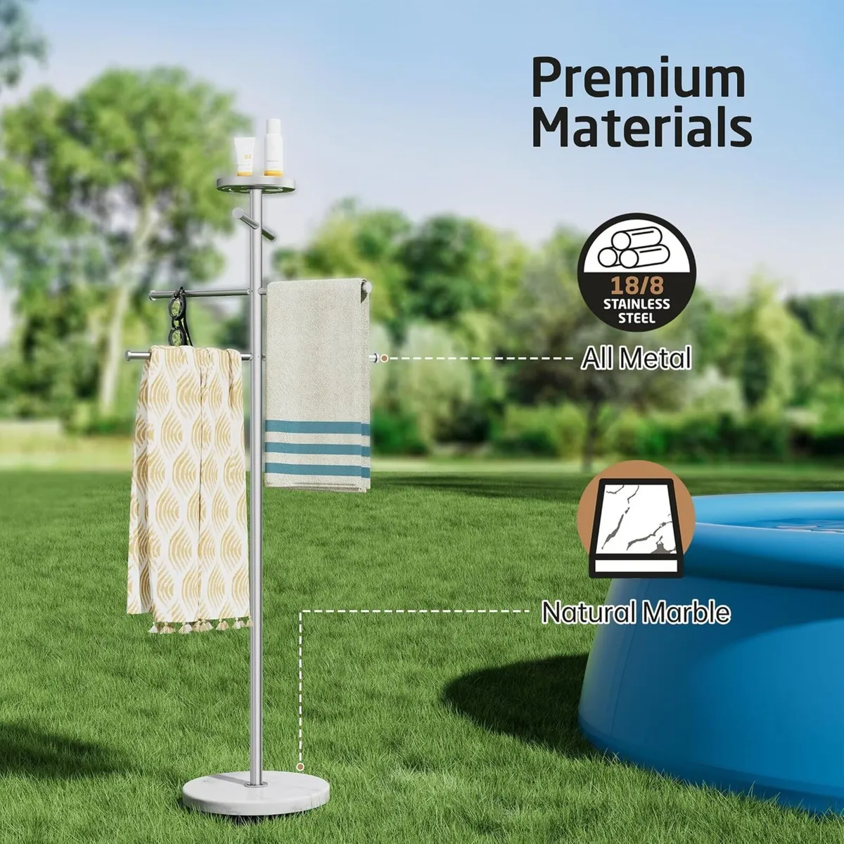 Natural Marble Free Standing Towel Rail 150CM Tall - Image 2