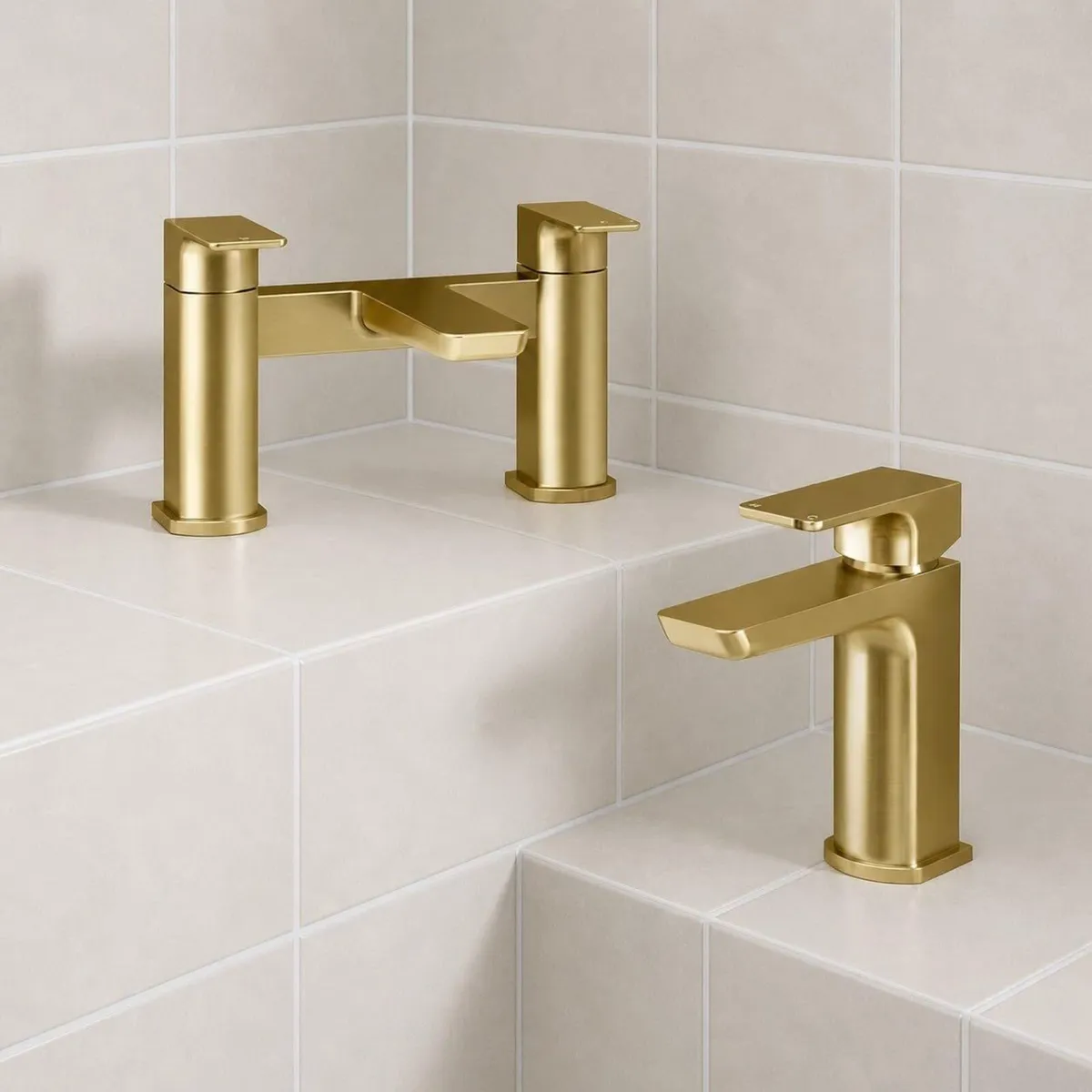 Rhodos Brushed Brass Bathroom Tap Pack Includes - Image 1