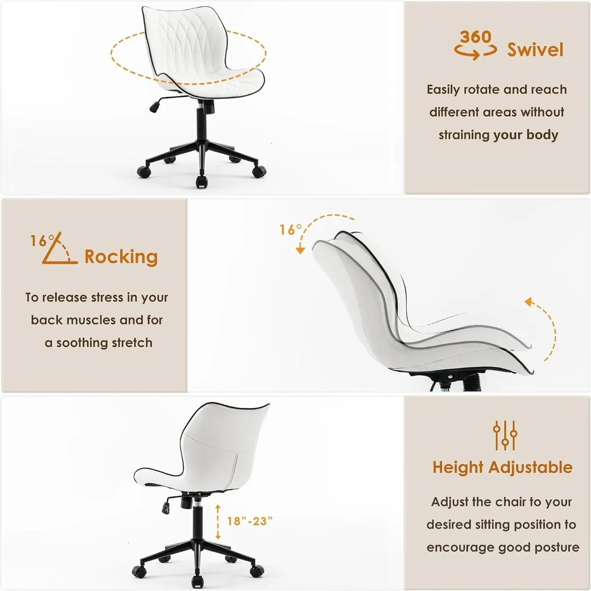 Desk Chair Adjustable Home Office with Wheels PU - Image 4