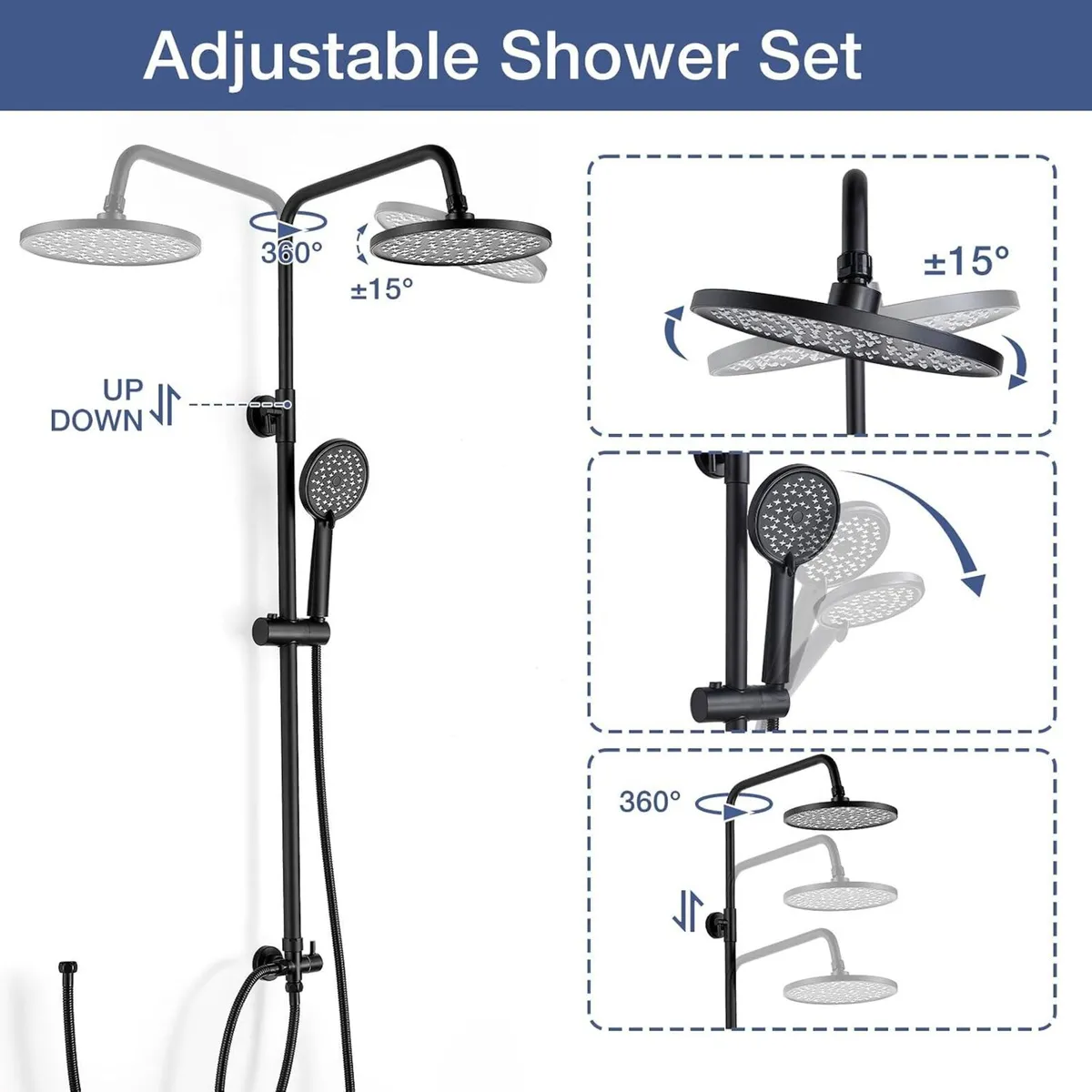 Shower Riser Rail Kit Rainfall for Bathroom Chrome - Image 4
