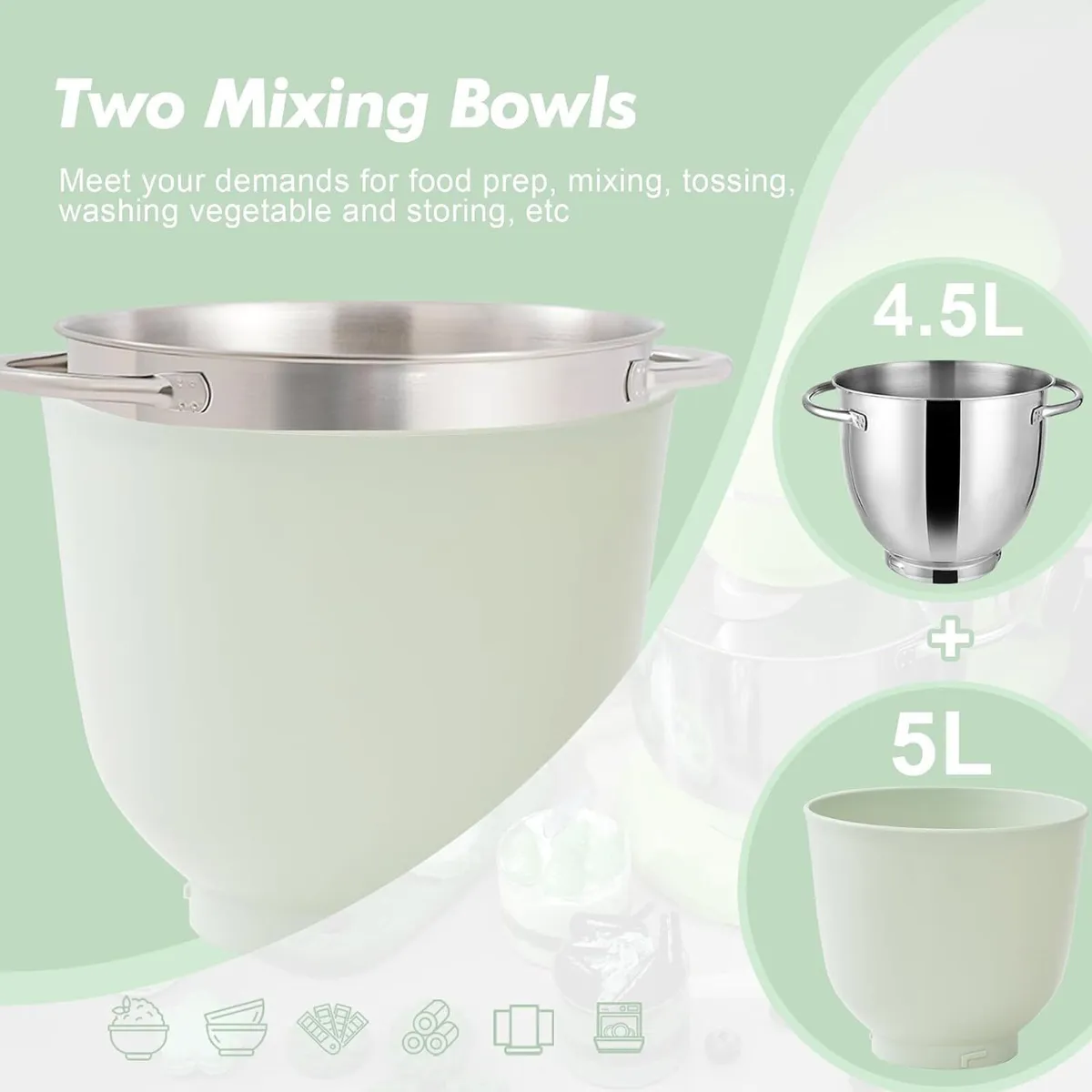 Stand Mixer 4.5L+5L Dual Bowl Food for Home - Image 2