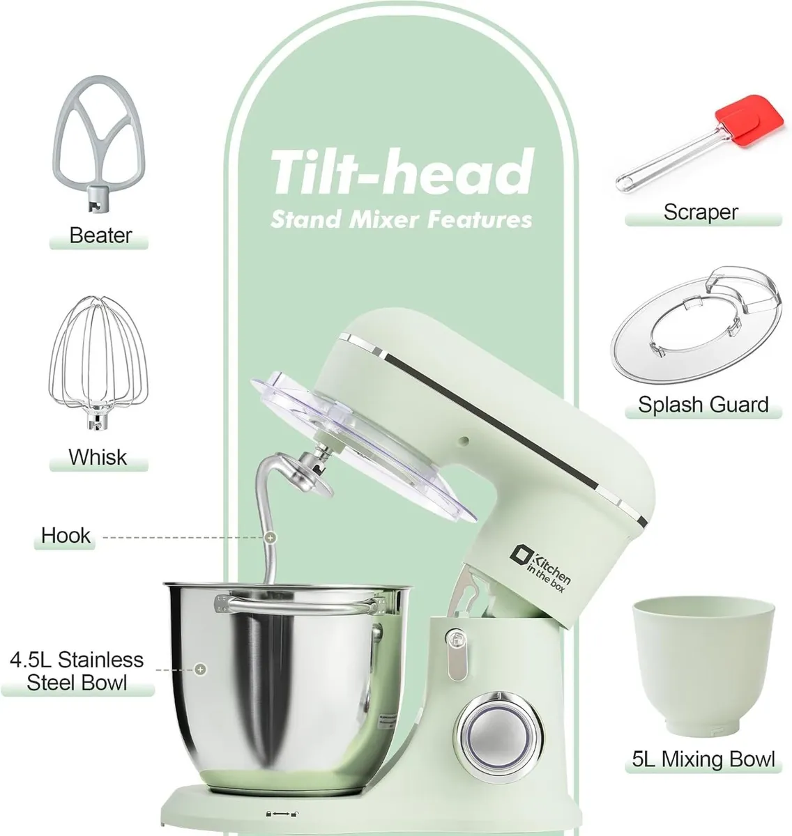 Stand Mixer 4.5L+5L Dual Bowl Food for Home - Image 3