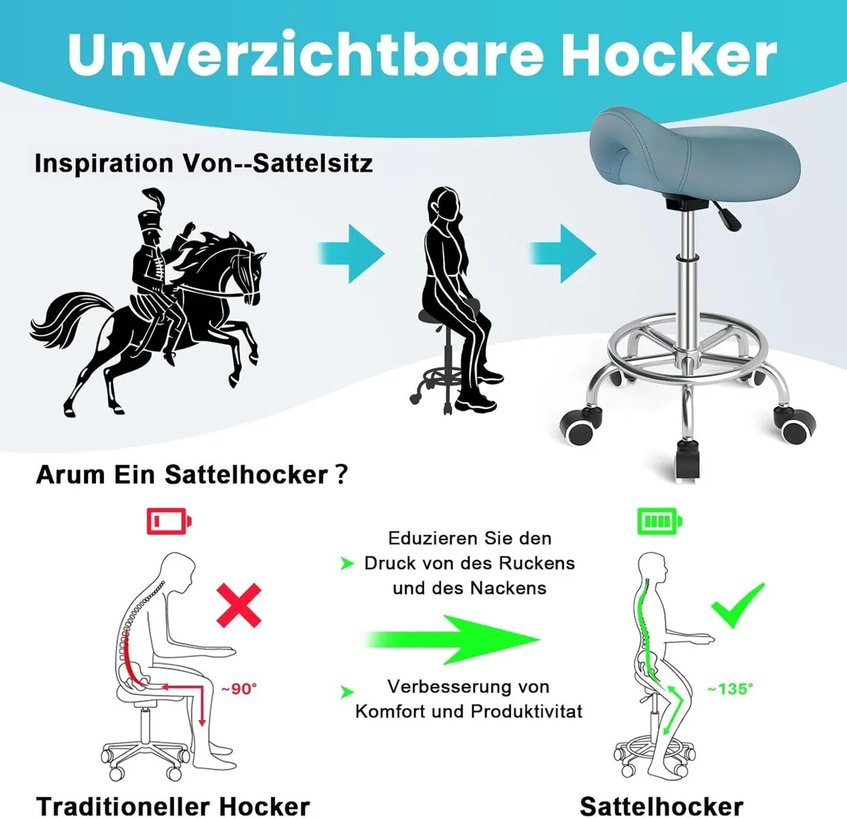 Stool Ergonomic Comfortable Rolling Chair - Image 3