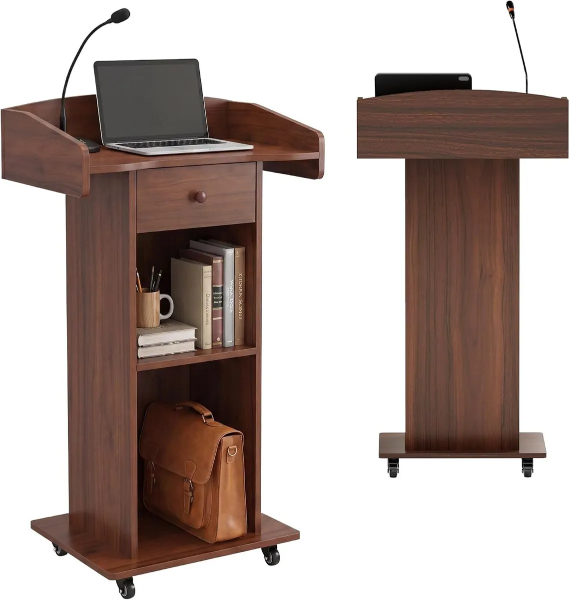 Portable Podium Stand with Adjustable Shelf - Image 1