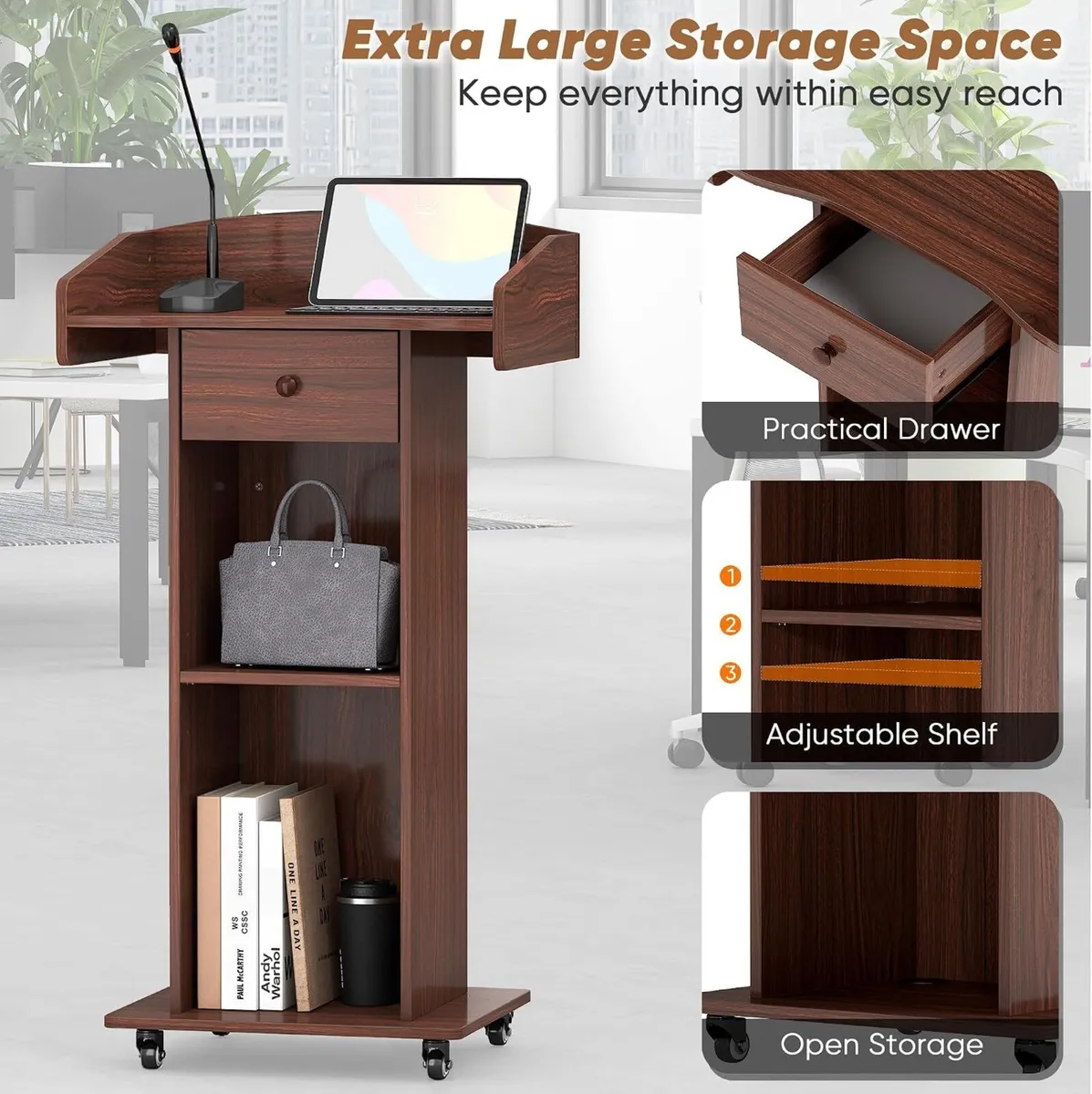 Portable Podium Stand with Adjustable Shelf - Image 3