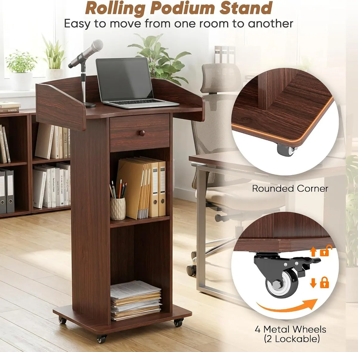 Portable Podium Stand with Adjustable Shelf - Image 4