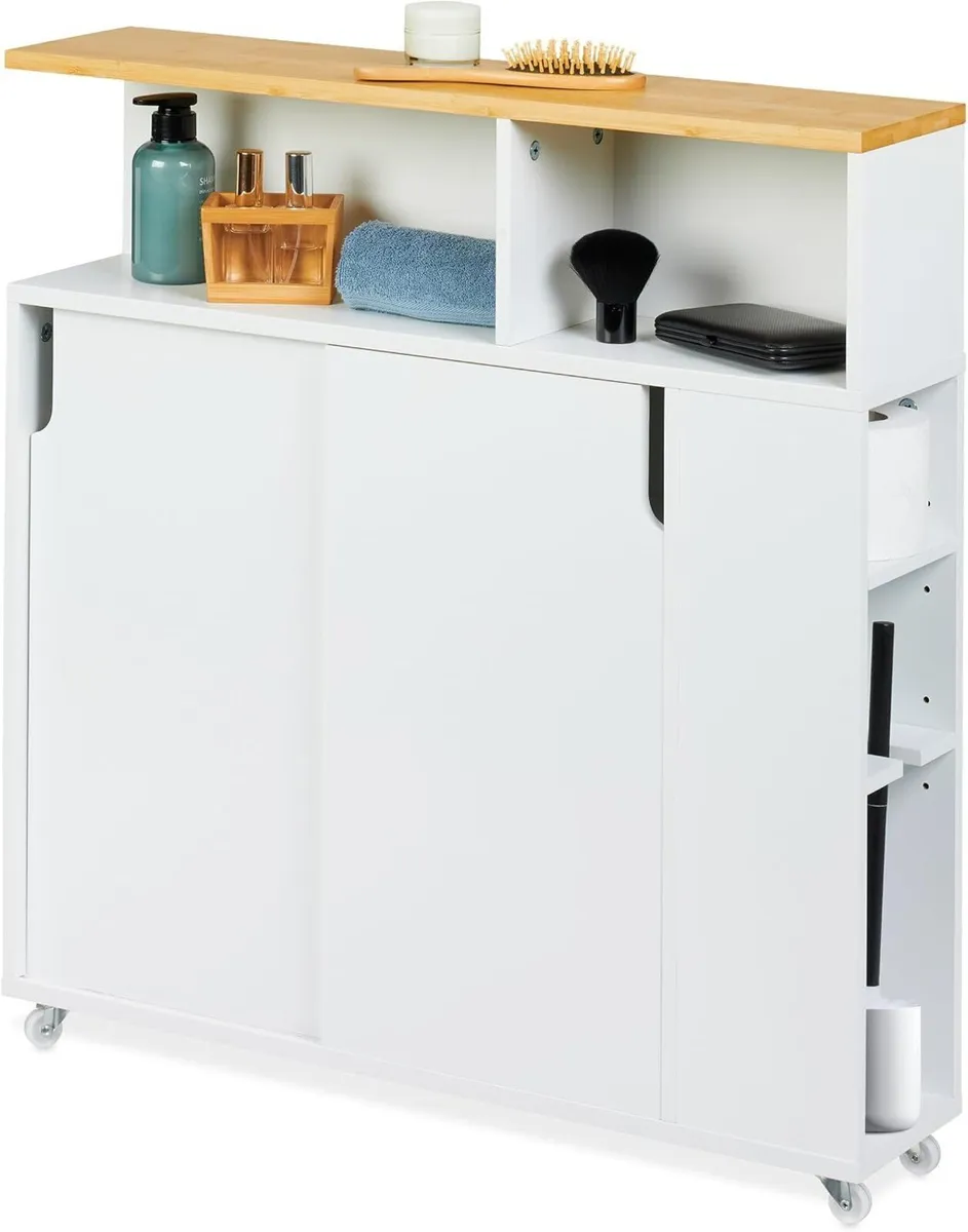 Slim Rolling Cart Toilet Brush Holder 79x17x75CM - Image 1