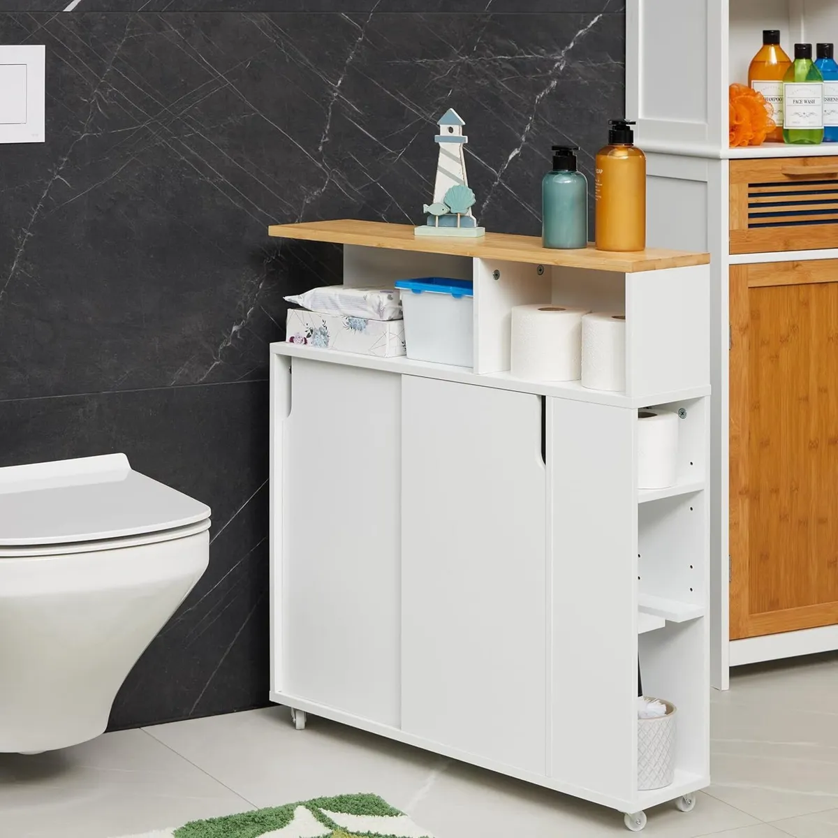 Slim Rolling Cart Toilet Brush Holder 79x17x75CM - Image 4