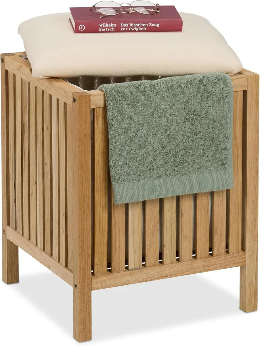 Laundry Hamper with Seat Bathroom Stool Storage - Image 1