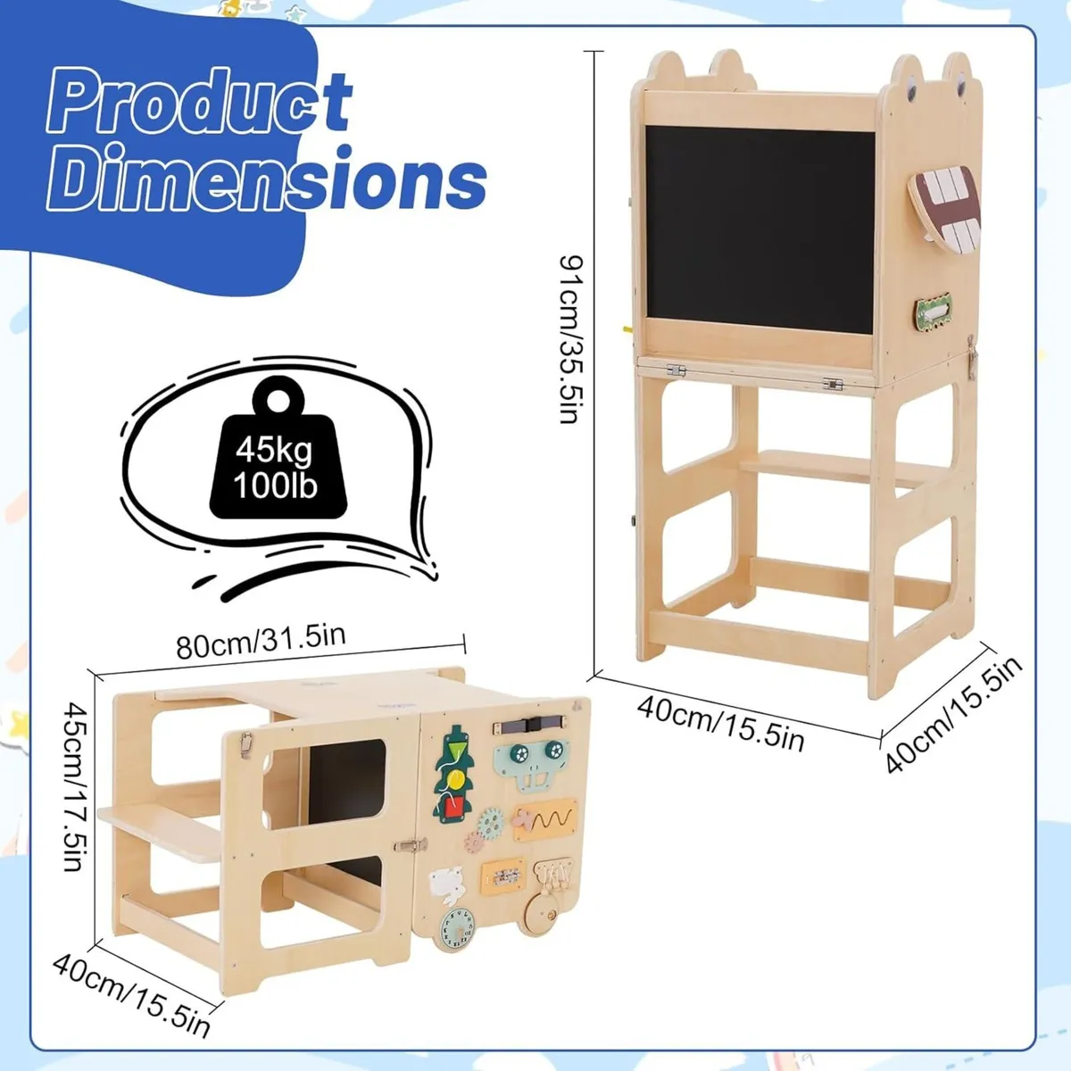 Kids Step Stool Wooden Learning Tower Kitchen - Image 2