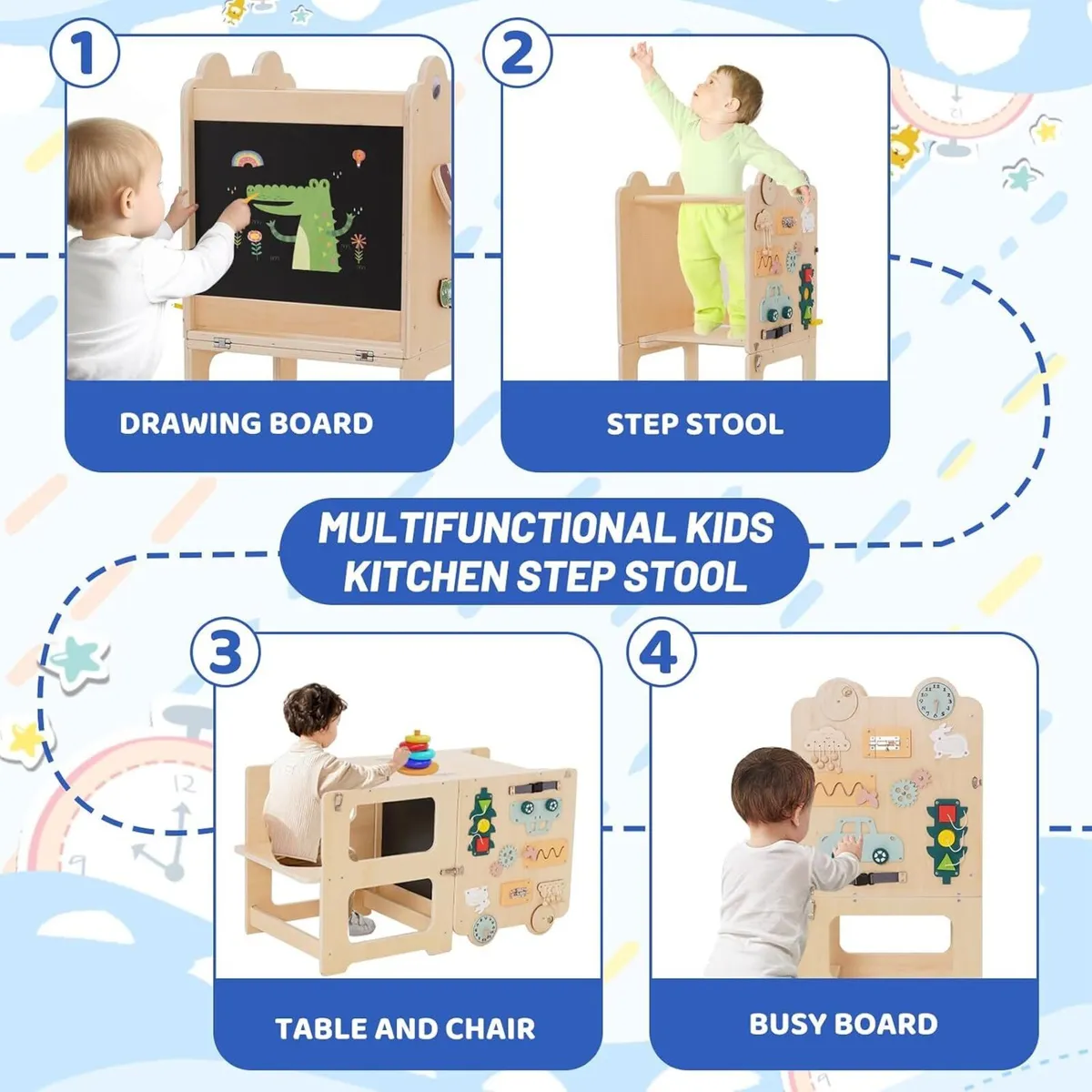 Kids Step Stool Wooden Learning Tower Kitchen - Image 3