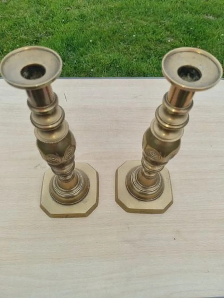 Edwardian Brass Candle Sticks - Image 3