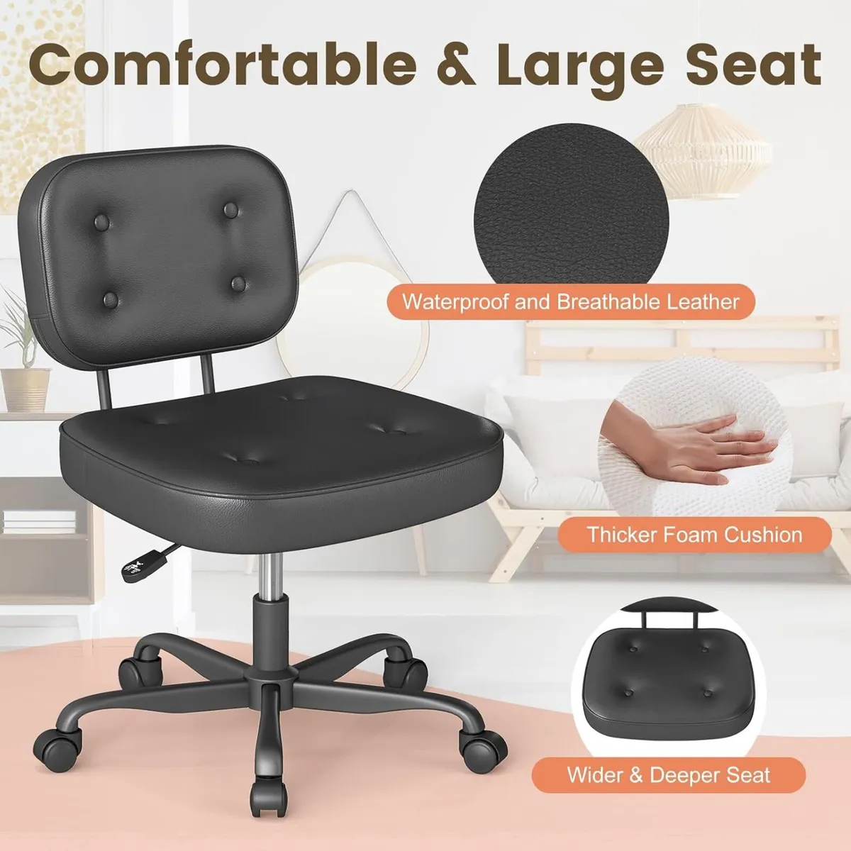 Office Chair Adjustable Swivel Desk Seat PU - Image 3