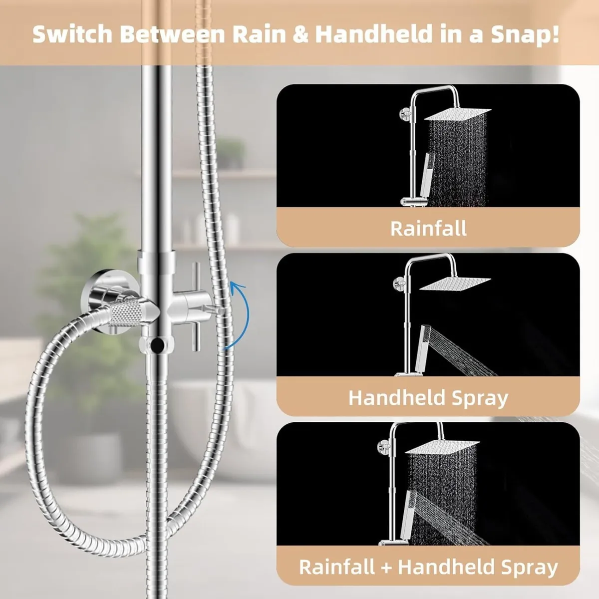 All Metal Rainfall Shower Set 4 Modes Handheld - Image 2