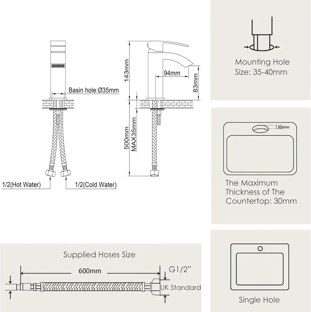 Brushed Waterfall Bathroom Taps with Pop Up Waste - Image 4