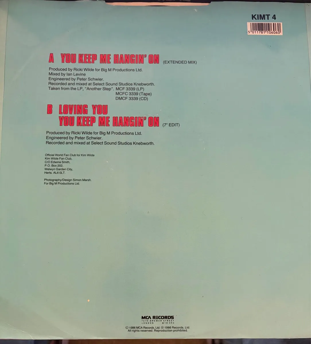 Kim Wilde You Keep Me Hangin' On Extended Mix - Image 2