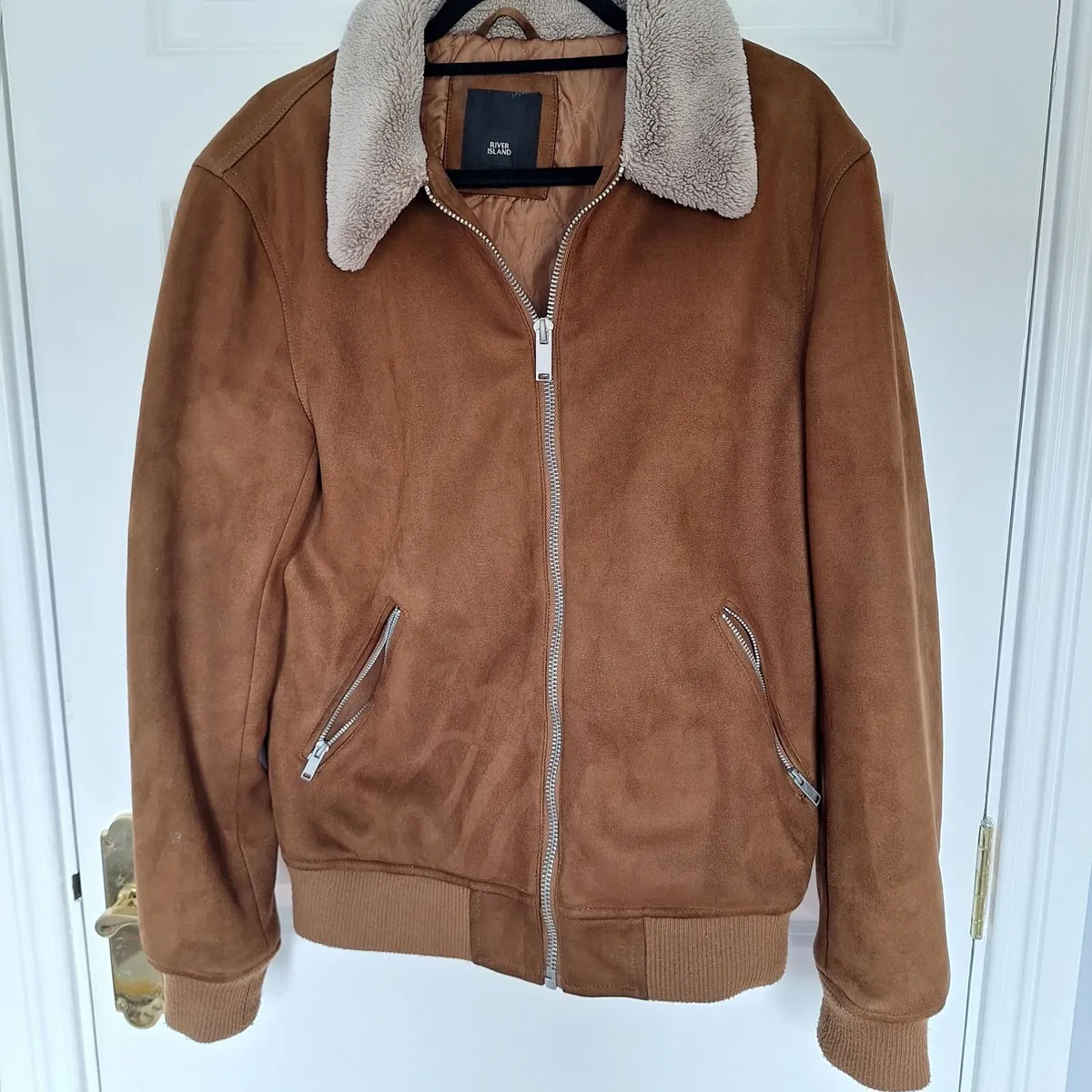 River Island mans faux suede bomber jacket - Image 1
