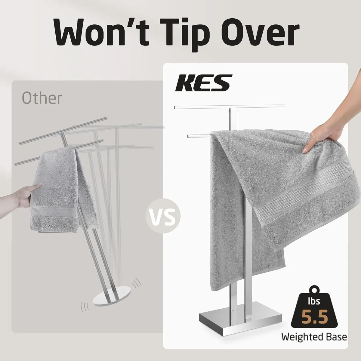 Free Standing Towel Rail 2-Tier Rack Stand - Image 2