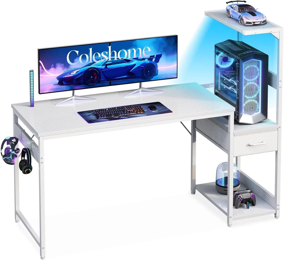 138x48CM Gaming Desk with LED Lights Carbon - Image 1