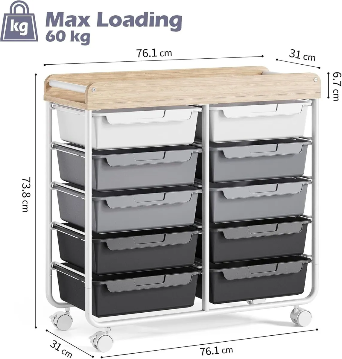 10-Drawer Craft Organiser Trolley Cart Mobile - Image 3