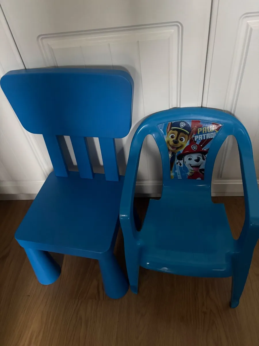 Two blue plastic chairs - Image 1