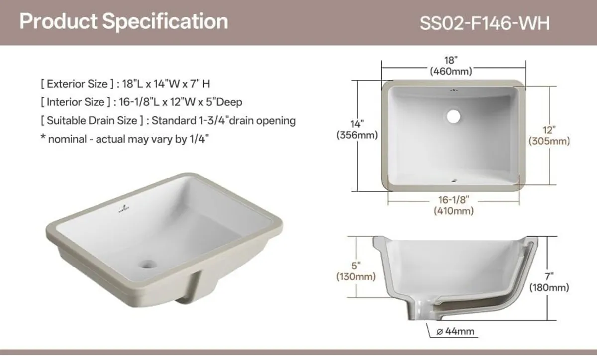 18-Inch Rectangle Undermount Bathroom Sink - Image 4