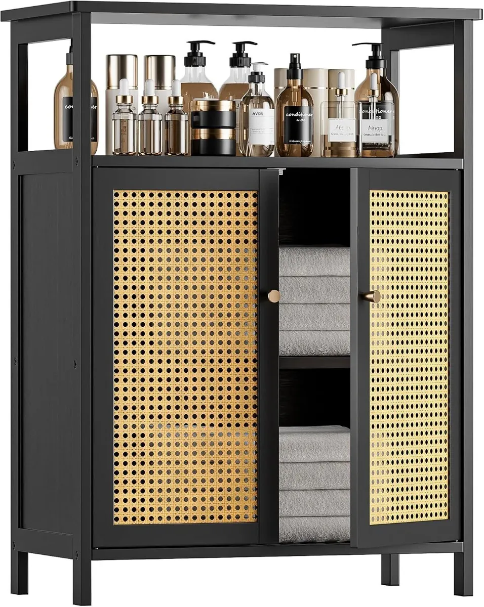 Bamboo Floor Cabinet Bathroom Storage with 2 - Image 1