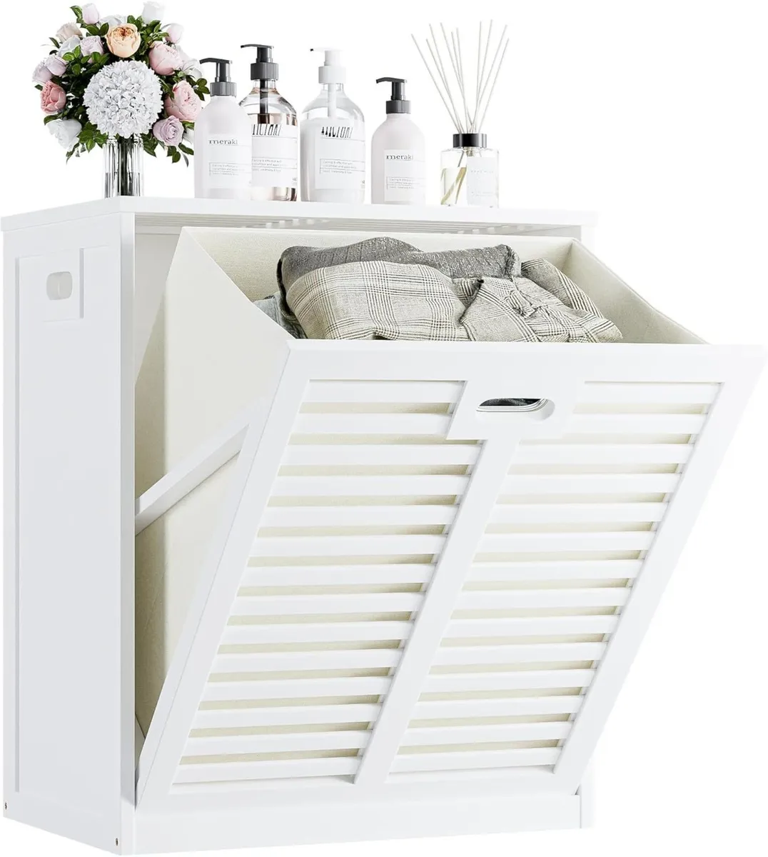 Bamboo Tilt Out Laundry Hamper Bathroom Storage - Image 1