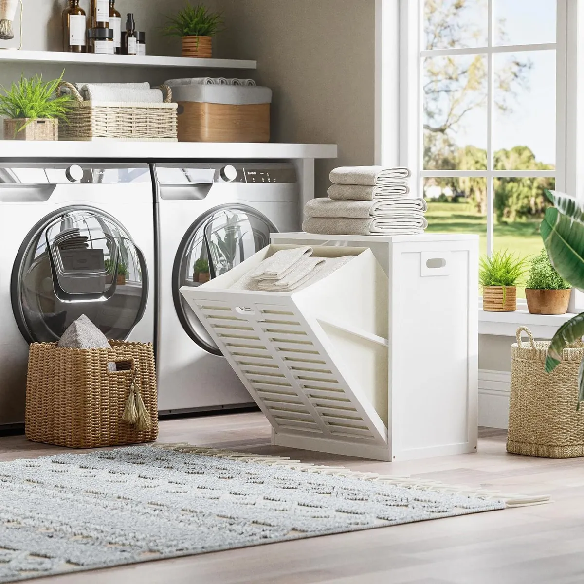 Bamboo Tilt Out Laundry Hamper Bathroom Storage - Image 2