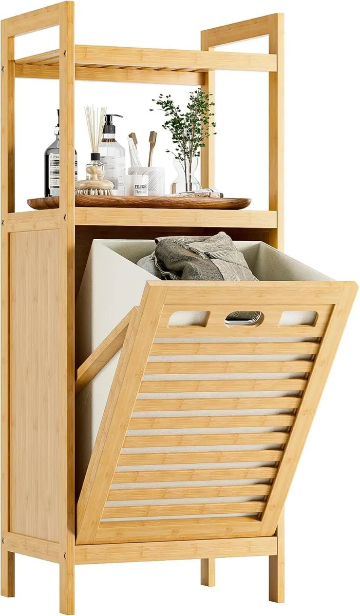 Tilt Out Laundry Hamper Bamboo Basket - Image 1