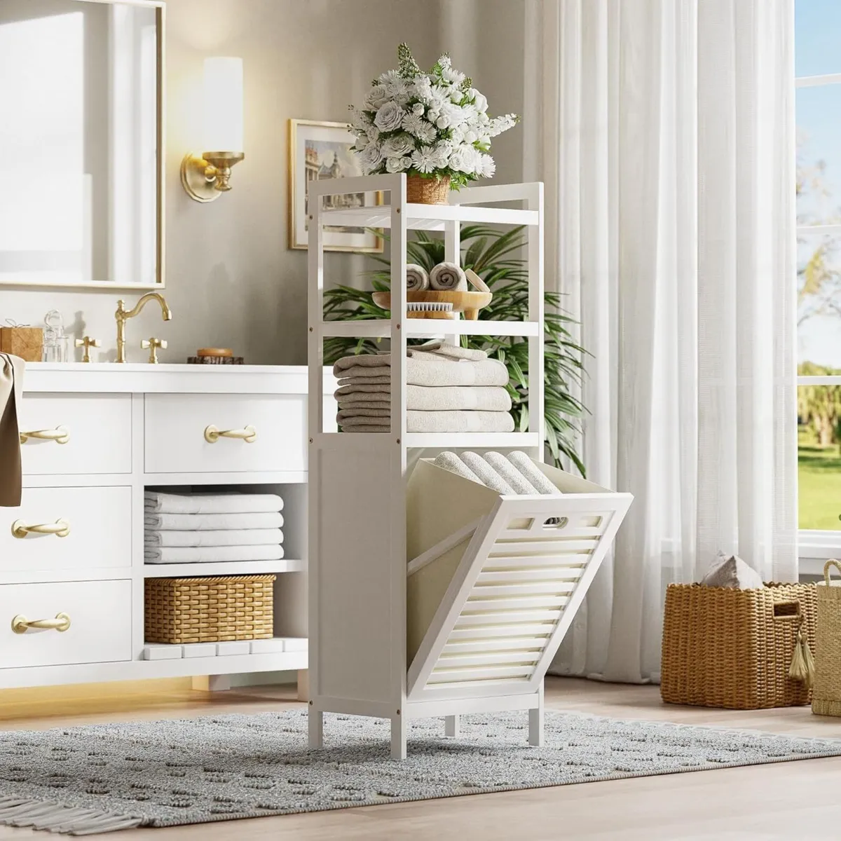 Bamboo Tilt Out Laundry Hamper 40L Bathroom - Image 2
