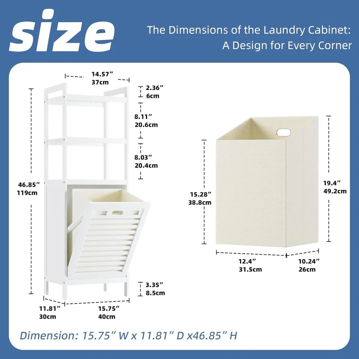 Bamboo Tilt Out Laundry Hamper 40L Bathroom - Image 3