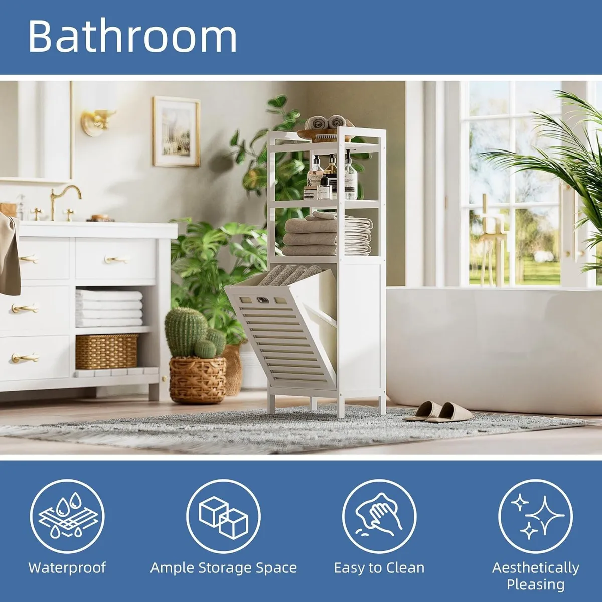 Bamboo Tilt Out Laundry Hamper 40L Bathroom - Image 4