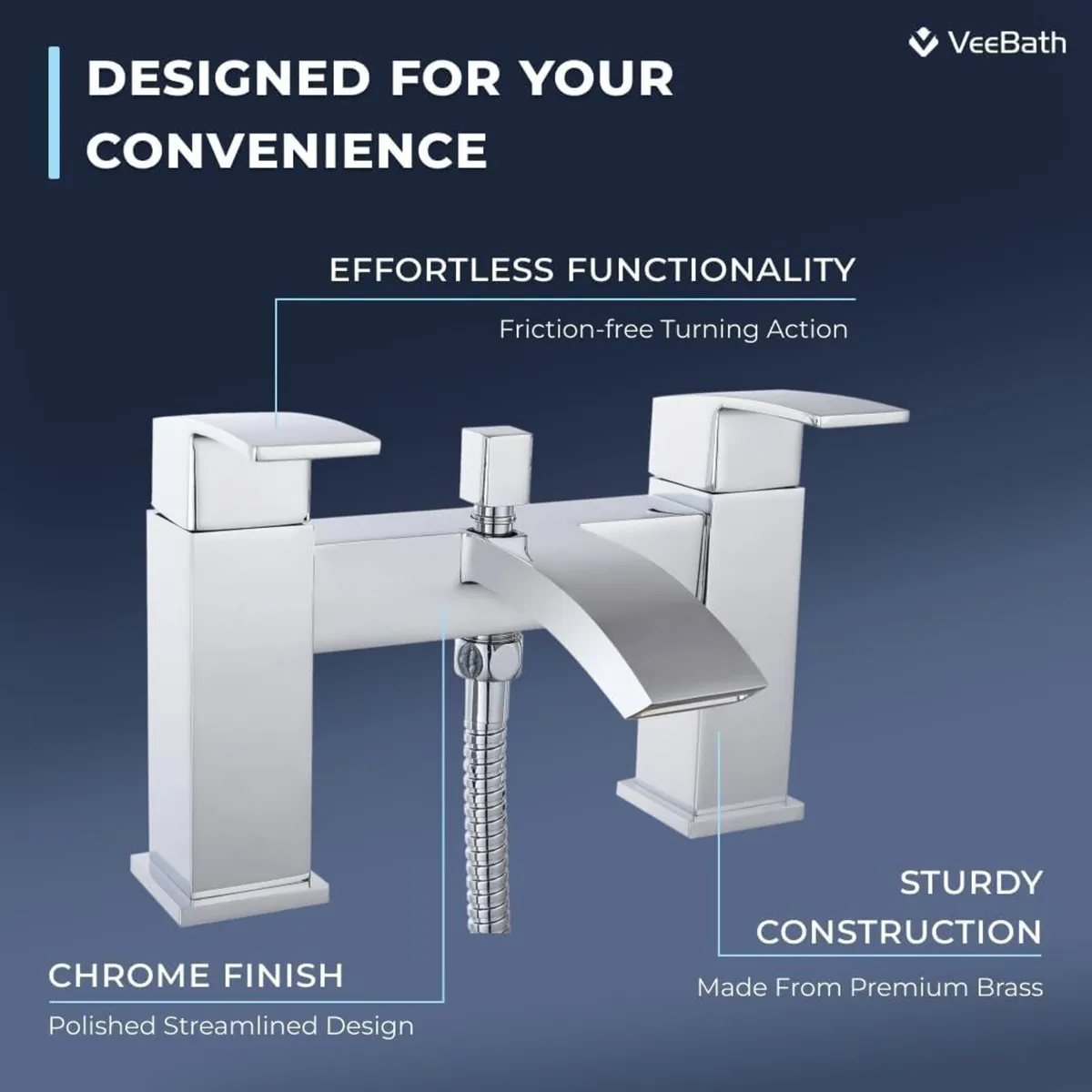 Tidal Square Bath Shower Mixer Tap with Kit - Image 3