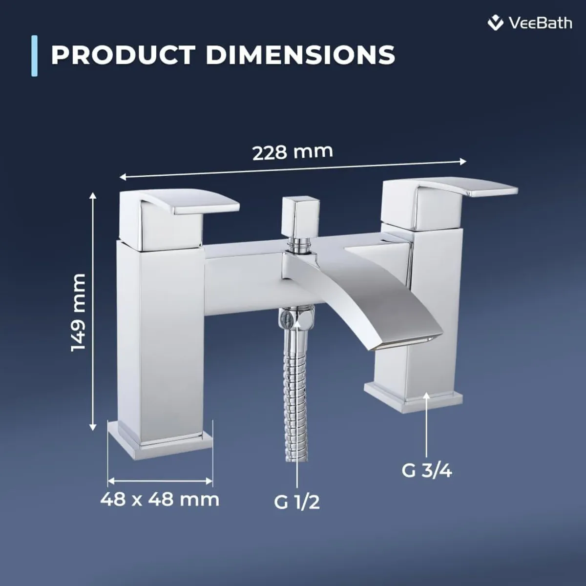 Tidal Square Bath Shower Mixer Tap with Kit - Image 4